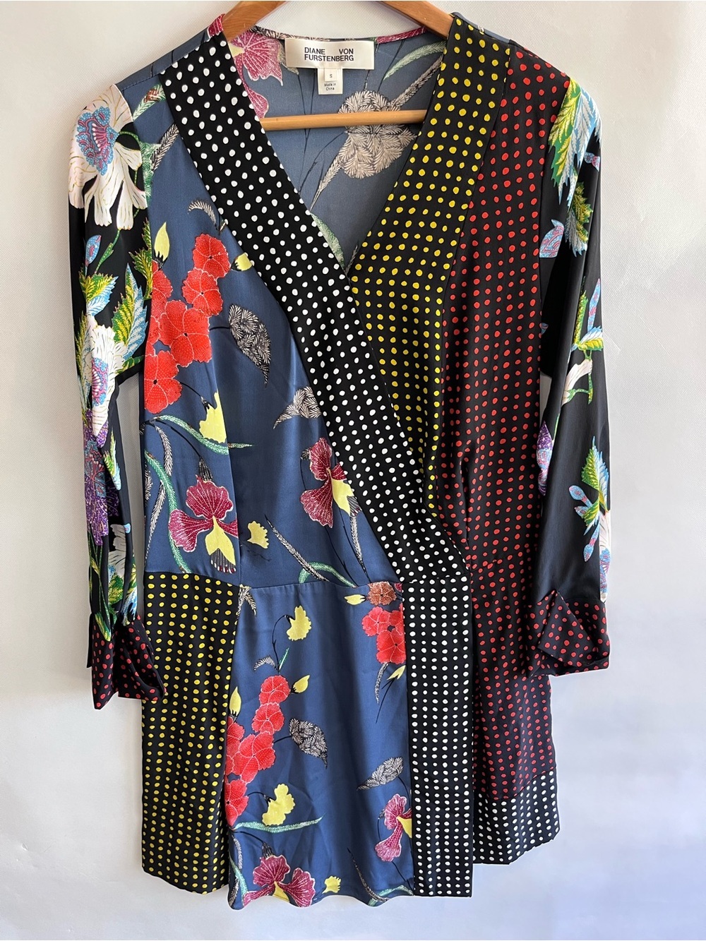 Diane Von Furstenberg Floral Dot Print Silk Mini Dress